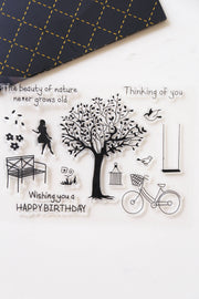 trees clear stamp/Bike Clear rubber Stamps/Planner Stamps/Stamp Set/happy birthday Stamps/Planning accessory/