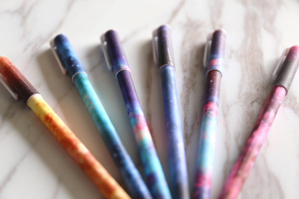 6 pcs Starry Sky Pen Set,  Colorful Starry Night Milky Way Pens, Black Ink Gel Pens, Stationary Pens Office Supply,sign pen, planner pens