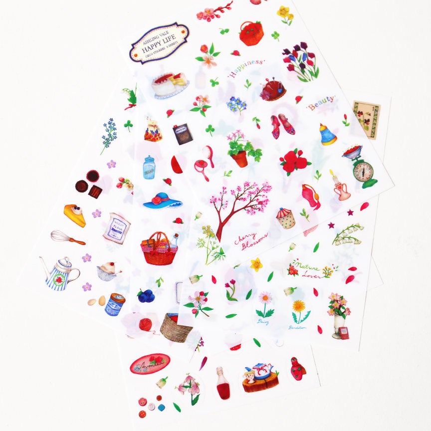 6 sheets pack Floral Deco Sticker / Clear Labeling Sticker / Planner Stickers/ Filofax Stickers/Lap top stickers/Scrapbook Sticker