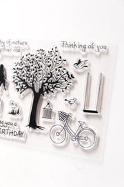 trees clear stamp/Bike Clear rubber Stamps/Planner Stamps/Stamp Set/happy birthday Stamps/Planning accessory/