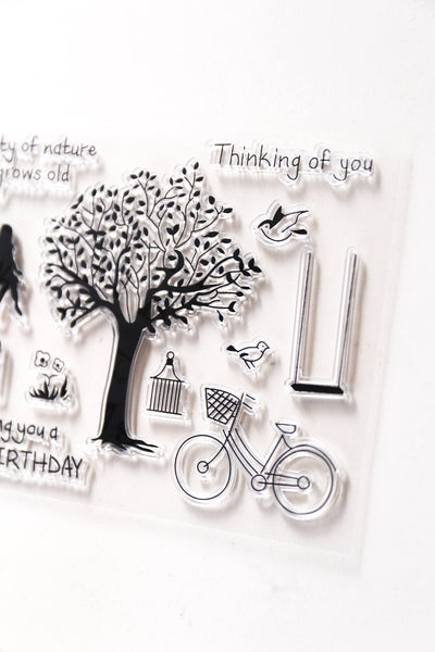 trees clear stamp/Bike Clear rubber Stamps/Planner Stamps/Stamp Set/happy birthday Stamps/Planning accessory/