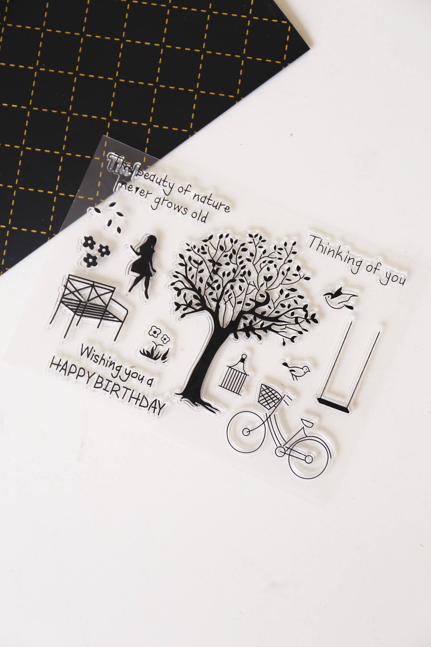 trees clear stamp/Bike Clear rubber Stamps/Planner Stamps/Stamp Set/happy birthday Stamps/Planning accessory/