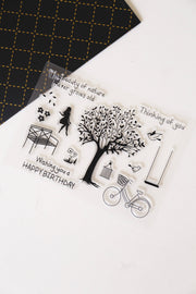trees clear stamp/Bike Clear rubber Stamps/Planner Stamps/Stamp Set/happy birthday Stamps/Planning accessory/