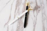 Black white diamond pen, Crystal Top pen, metal metallic  fine point pen, diamond pens, black ink, planner pens,