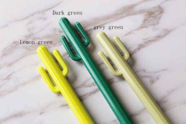 3 pcs Cactus gel pen, kawaii ink pen, fine point pen, plants pens, black ink, green,lemon green,