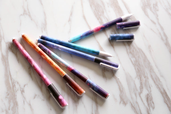 6 pcs Starry Sky Pen Set,  Colorful Starry Night Milky Way Pens, Black Ink Gel Pens, Stationary Pens Office Supply,sign pen, planner pens