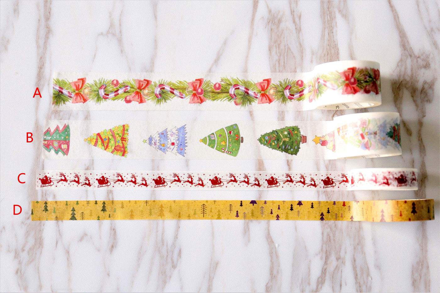 Set of 4 Christmas Theme Washi Tap/Christmas pine Masking tape/ Christmas tree washi tape /Christmas elk and forest washi tape