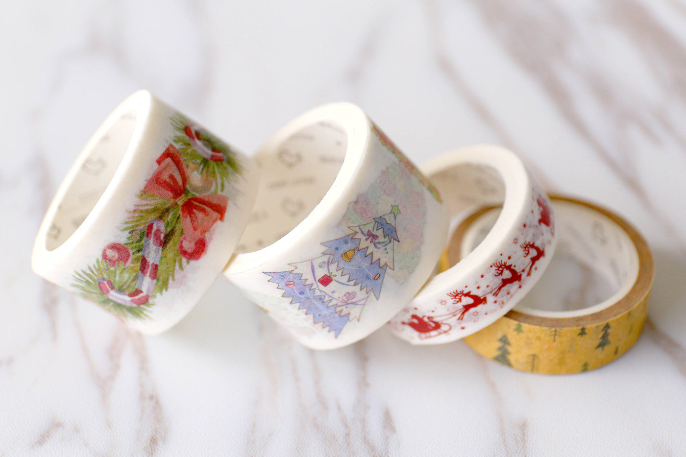 Set of 4 Christmas Theme Washi Tap/Christmas pine Masking tape/ Christmas tree washi tape /Christmas elk and forest washi tape