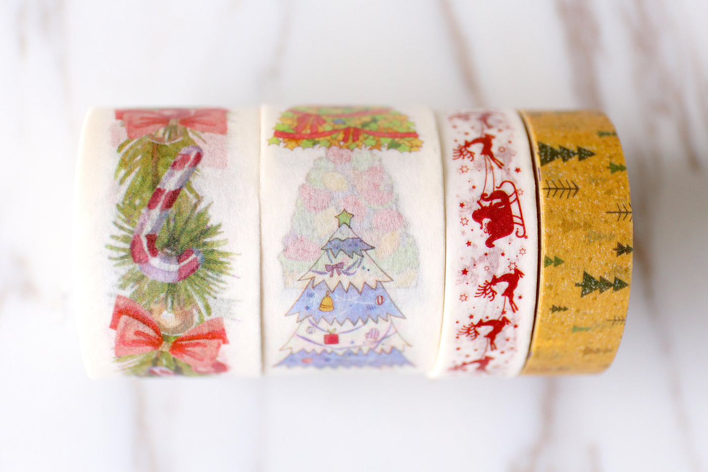 Set of 4 Christmas Theme Washi Tap/Christmas pine Masking tape/ Christmas tree washi tape /Christmas elk and forest washi tape
