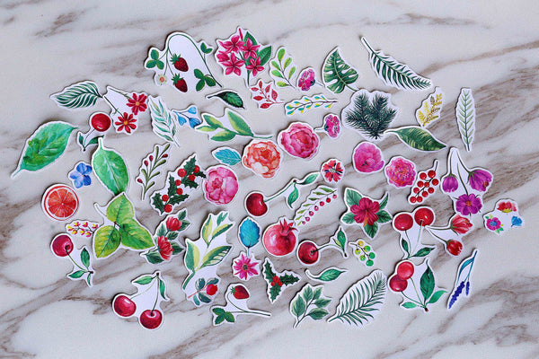 Cherry stickers / flowers stickers/ leaves  Stickers/ plants  Stickers/Lap top stickers/Scrapbook Sticker/