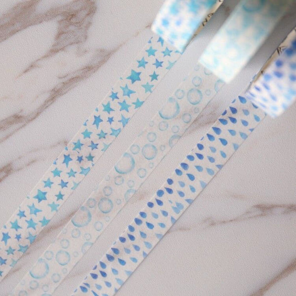 Set of 3   blue Washi Tape/star  Washi tape/ Bubble  Masking tape/ raining washi tape/Planner Supplies