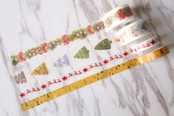 Set of 4 Christmas Theme Washi Tap/Christmas pine Masking tape/ Christmas tree washi tape /Christmas elk and forest washi tape
