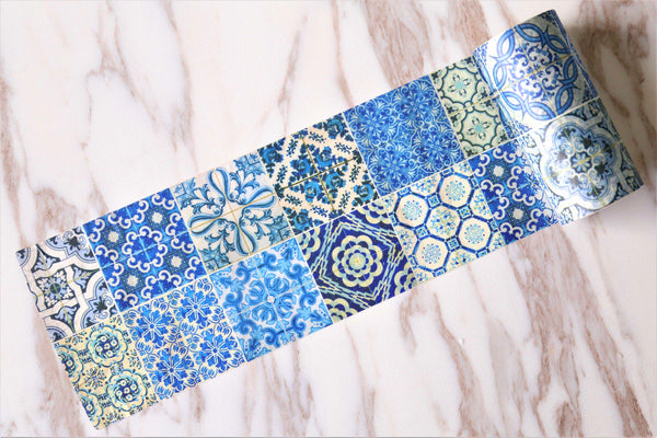 Blue Porcelain Floor Washi Tape/Blue and white brick masking  tape/9cm x 5m Masking tape/   washi tape/Planner Supplies/
