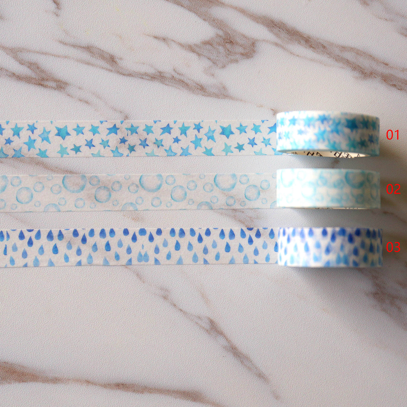 Set of 3   blue Washi Tape/star  Washi tape/ Bubble  Masking tape/ raining washi tape/Planner Supplies
