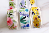Set of 3 flowers washi tape/Yellow Floral Washi Tape/purple flower washi tape/Blossom Washi tape /Striped Washi  tape