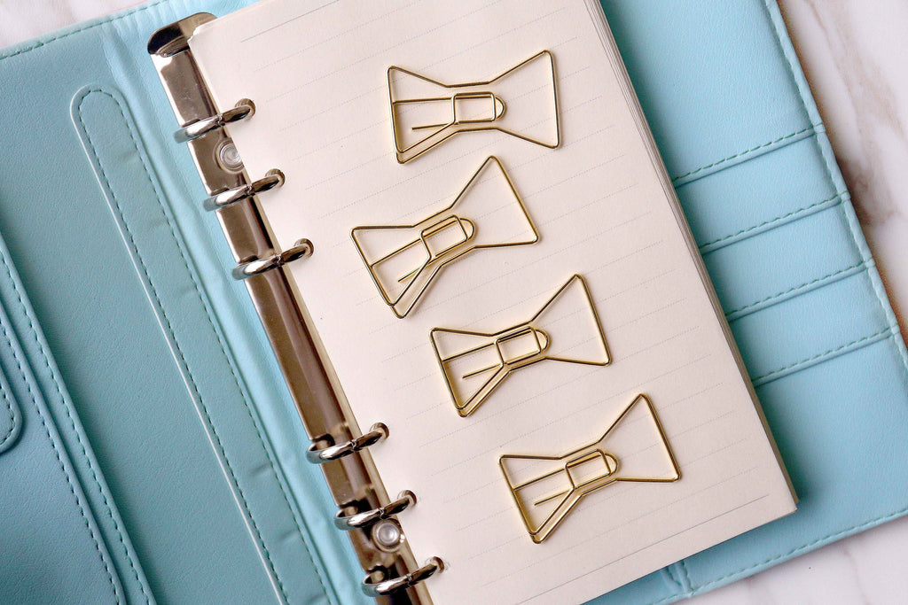 4pc gold bow  Paper Clips, gold bookmarks Metal Paper Clip,Binder Clips,  Office Supplies, Midori Clip Planner Accessories