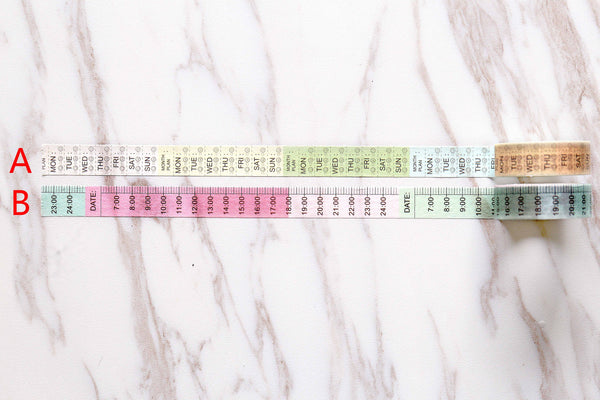 2 Roll Date & Time Washi Tape/ Week Days washi  tape/Calendar washi  Tape/dairy washi tape/time washi tape