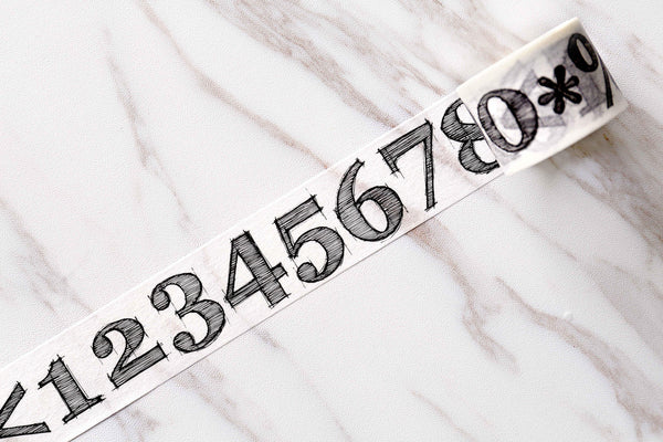 Gothic Numbers Washi Tape/ number and Symbol Black and White Washi Tape/ Japanese Washi Masking Tape/