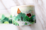 green mountain tape / Hills washi tape/ Spring Nature tree/Leaves Landscape/Green village Watercolor fairy tale Landscape