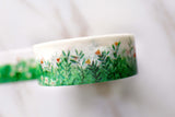 Green Field Washi Tape /Spring Washi Tape/ Greenery Nature tree/Leaves and flowers  Landscape