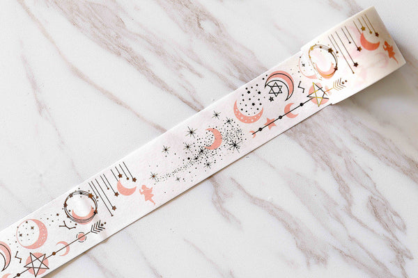 Gold Moon and Stars Banner Washi Tape /moon washi tape /gold and pink star washi tape /album emblishment