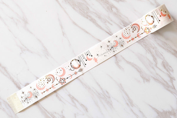 Gold Moon and Stars Banner Washi Tape /moon washi tape /gold and pink star washi tape /album emblishment