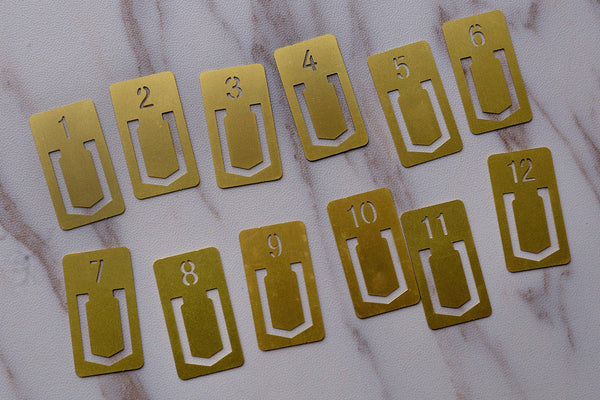 Brass Paper Clips /  Brass Metal Number Clips/Office Supplies/Midori Clip Planner Accessories