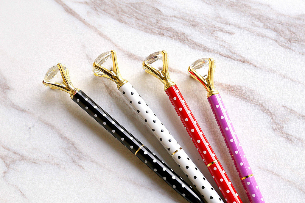 black dot diamond pen,white dot pen /metal metallic fine point pen/red dot  diamond pen /purple dot diamond pens, black ink, planner pens