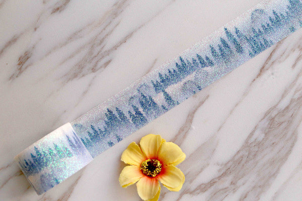 snow tree washi tape /Winter Washi  tape/Winter Wonderland Iridescent Glitter Forest Washi Tape/Christmas Gift washi tape /pine tree washi