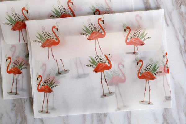 Flamingo  clear envelopes  /Flamingo  envelopes /animal clear Envelopes/ retro  Clear Envelopes /A2 Glassine Envelopes
