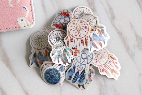 17 pcs Dream Catcher Sticker Flakes/Dreamcatcher stickers/ Feather plume sticker/colorful Planner Sticker/Dreams Filofax Stickers