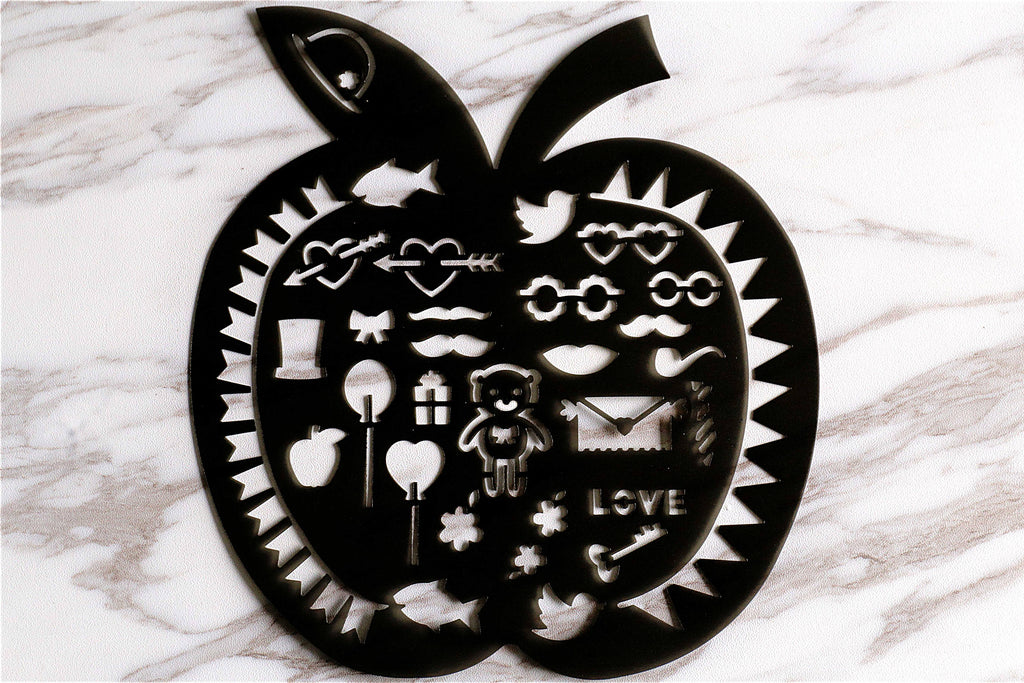 Apple STENCIL/ Black Plastic /Romance-Themed Stencil/Love Letter Stencil/Planning accessory/Valentine's Stencil/Cupid Stencil