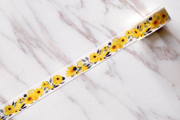 Set of 3 flowers washi tape/Yellow Floral Washi Tape/purple flower washi tape/Blossom Washi tape /Striped Washi  tape