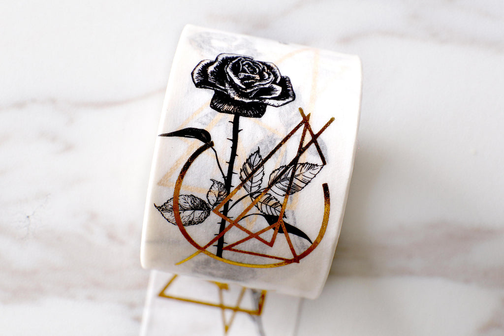 Gold foil Stamping black rose bouquet Washi tape/Black Rose washi tape –  DokkiDesign