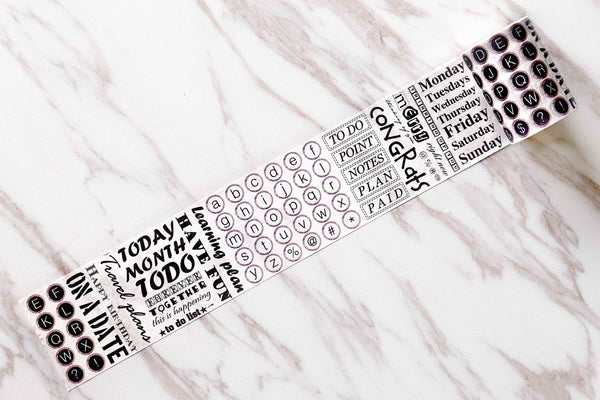 English word washi tape /Alphabet washi tape /wide alphabet washi tape/to do list washi tape/travel planner /black and white tape