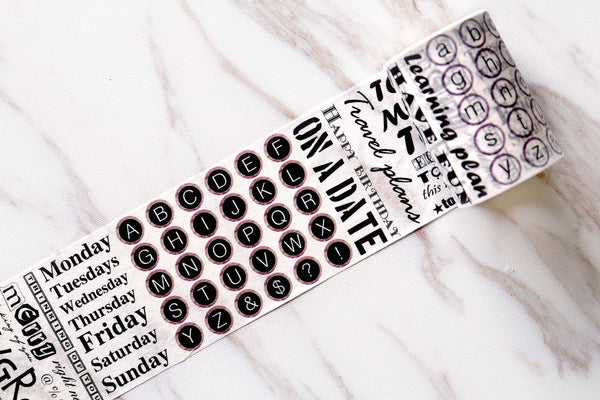 English word washi tape /Alphabet washi tape /wide alphabet washi tape/to do list washi tape/travel planner /black and white tape