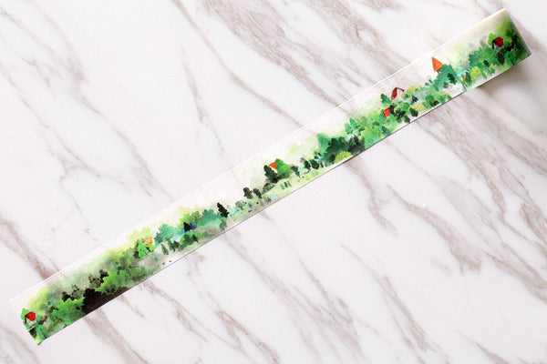 green mountain tape / Hills washi tape/ Spring Nature tree/Leaves Landscape/Green village Watercolor fairy tale Landscape