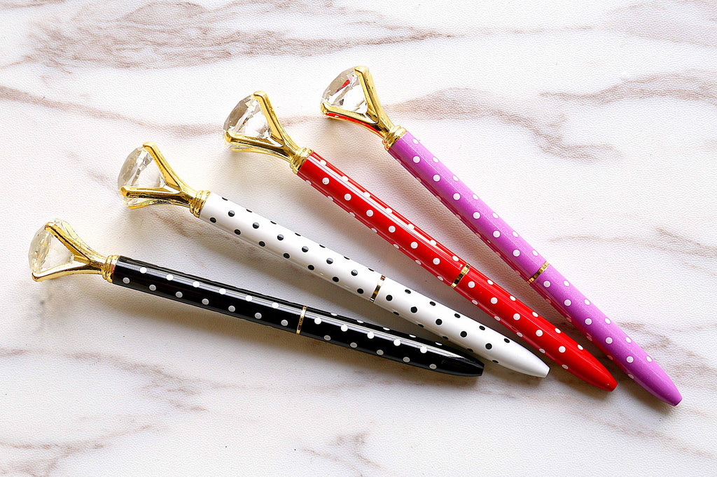 black dot diamond pen,white dot pen /metal metallic fine point pen/red dot  diamond pen /purple dot diamond pens, black ink, planner pens