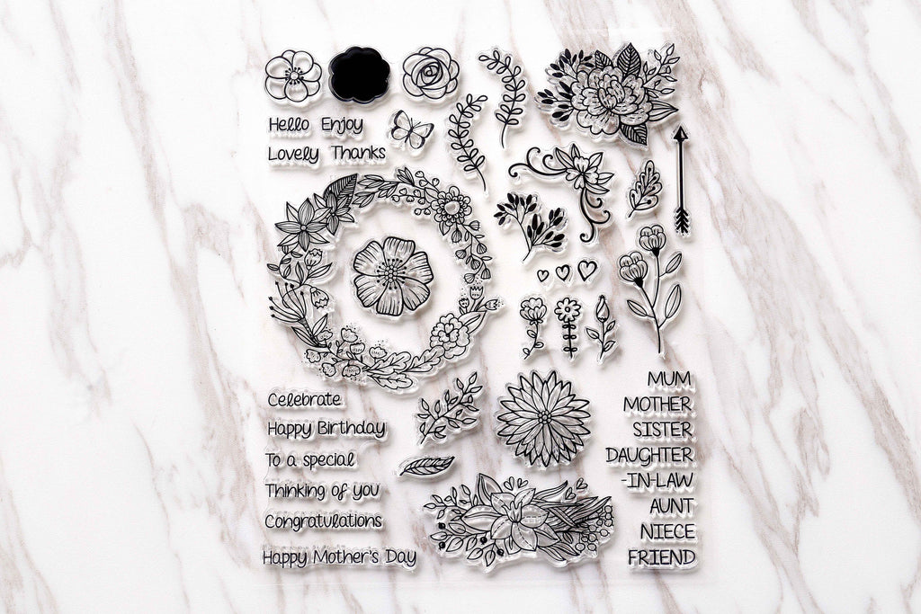 Floral clear stamp/birthday clear stamp/flowers clear stamp/congratueations clear stamp/floral wreath clear stamp