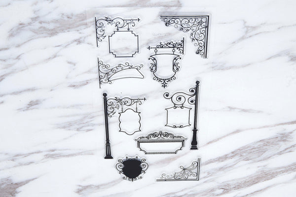 Signpost Ornamental Frame Clear Transparent Stamp/Corner Frame clar  Stamp/Rubber Stamp Planner Journal Accessories /Flower Vine Filigree