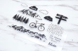 mountain forest  clear  Stamp/ mountain   Transparent Stamp/  Bicycle  Rubber Stamp/adventure clear stamp /travel clear stamp