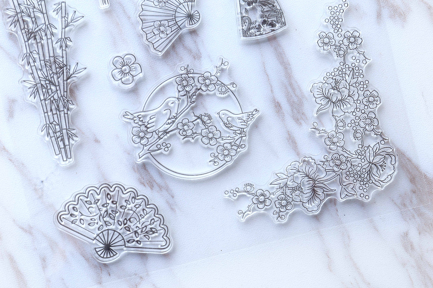 flower clear stamp/ thank you  Transparent Stamp /Bamboo  clear stamp / Bullet Journal Stamp/lantern and flowers  clear stamp/Fan stamp