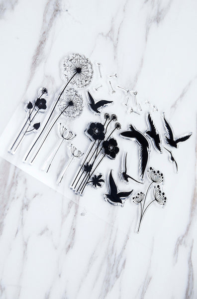Dandelion clear Stamp/Swallow Rubber Stamp/plant  Clear Transparent Stamp/ birds clear stamp /  clear stamp