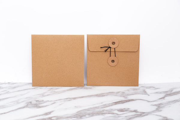 String Paper Sleeves / Square Envelope with String & Button Closure /String Tie Envelopes / CD sleeves /CD box set kraft paper sleeves /