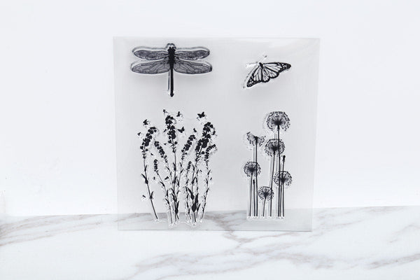 Dandelion clear Stamp/dragonfly Rubber Stamp/butterfly Clear Transparent Stamp/ lavender clear stamp /  clear stamp