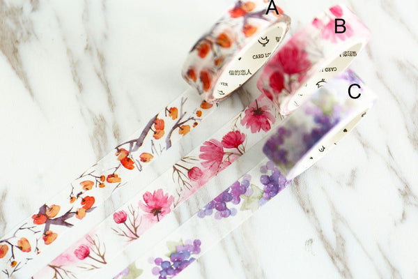 Set of 3 Rolls Season's Colors Washi Tape/Winter persimmon Washi Tape / Purple Grape Washi Tape/flower washi tape