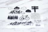 mountain forest  clear  Stamp/ mountain   Transparent Stamp/  Bicycle  Rubber Stamp/adventure clear stamp /travel clear stamp