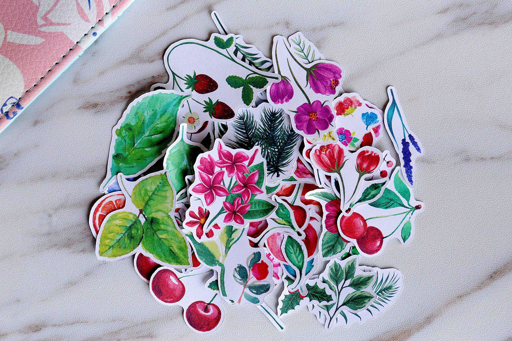 Cherry stickers / flowers stickers/ leaves  Stickers/ plants  Stickers/Lap top stickers/Scrapbook Sticker/
