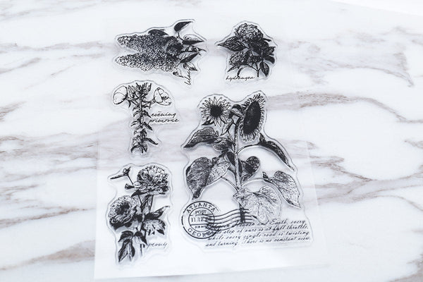 Sunflowers Clear Rubber Stamp/Flora Fauna clear Stamp/Hydrangea, Lilac, Peony, Evening Primrose flowers transparent  stamp/botanical stamps