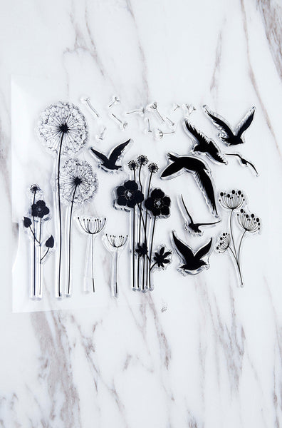 Dandelion clear Stamp/Swallow Rubber Stamp/plant  Clear Transparent Stamp/ birds clear stamp /  clear stamp